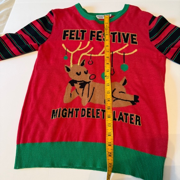 Christmas Sweater Felt Festive Might Delete Ugly Sweater  Winter Holiday Medium - Picture 5 of 5